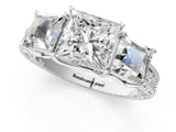 White gold Three-Stone Princess Cut Milgrain Pavé Engagement Ring_116