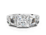 White gold Three-Stone Princess Cut Milgrain Pavé Engagement Ring_119