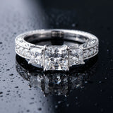 White gold Three-Stone Princess Cut Milgrain Pavé Engagement Ring_24