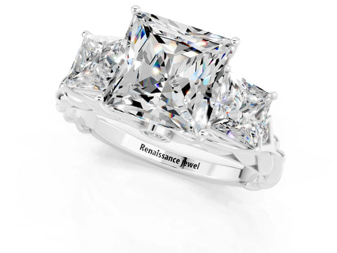 White gold Three-Stone Princess Cut Moissanite Braided Band Ring with Four-Prong Setting_43