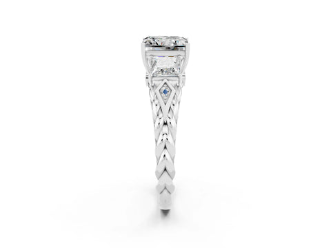 White gold Three-Stone Princess Cut Moissanite Braided Band Ring with Four-Prong Setting_44