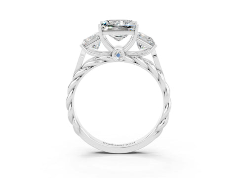White gold Three-Stone Princess Cut Moissanite Braided Band Ring with Four-Prong Setting_45