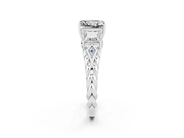 Platinum Three-Stone Princess Cut Moissanite Braided Band Ring with Four-Prong Setting