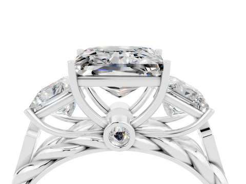 White gold Three-Stone Princess Cut Moissanite Braided Band Ring with Four-Prong Setting_50