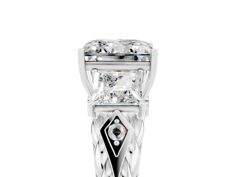 White gold Three-Stone Princess Cut Moissanite Braided Band Ring with Four-Prong Setting_51