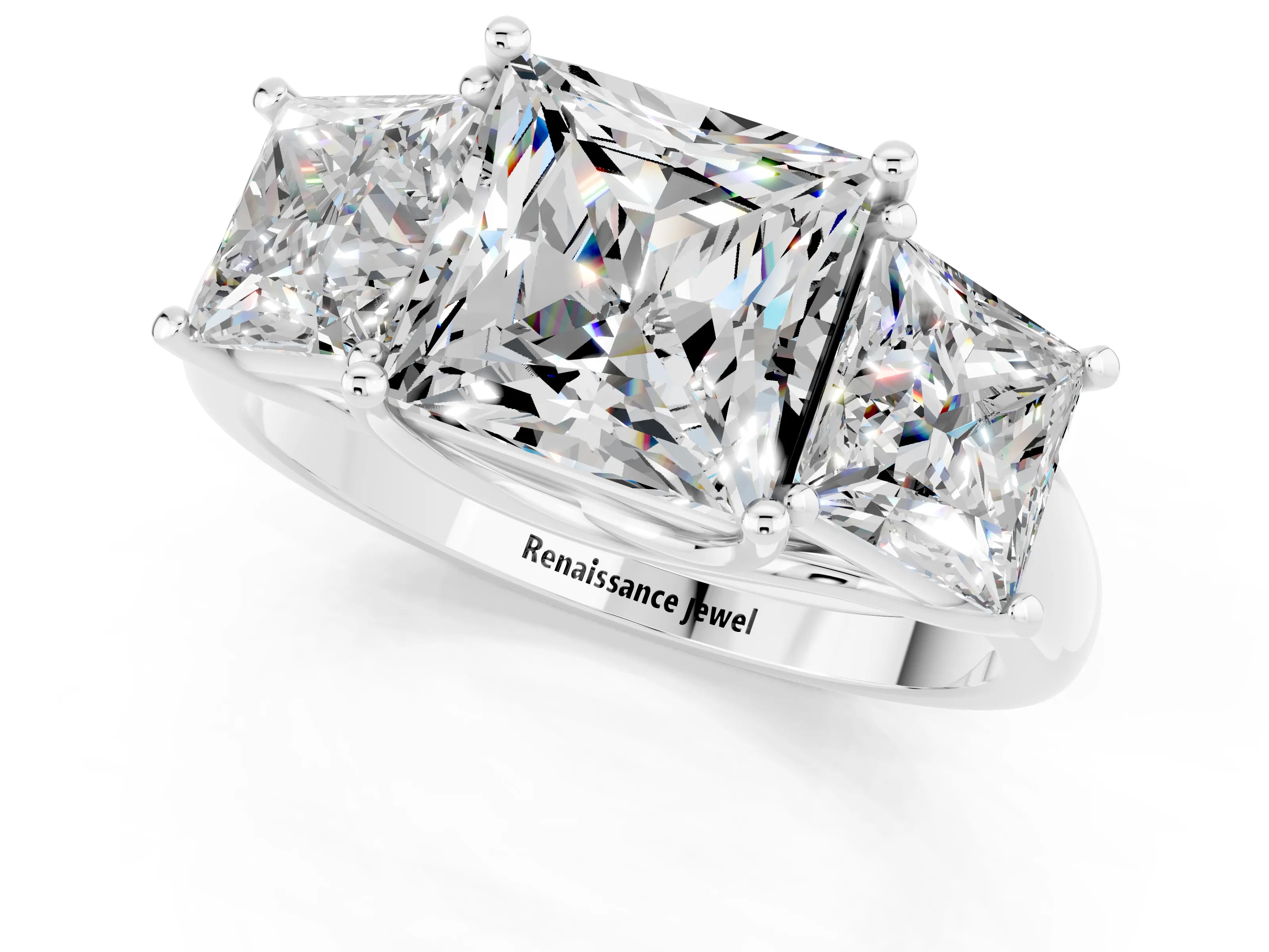 White gold Three-Stone Princess Cut Moissanite Engagement Ring with Prong Setting_1