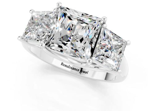 White gold Three-Stone Princess Cut Moissanite Engagement Ring with Prong Setting_1