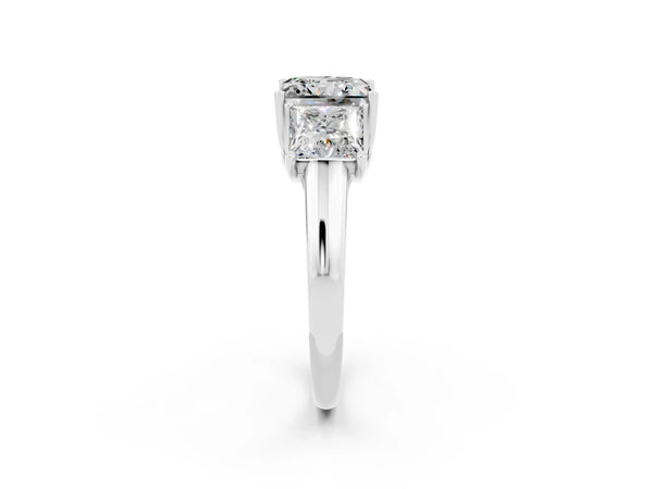 Platinum Three-Stone Princess Cut Moissanite Engagement Ring with Prong Setting