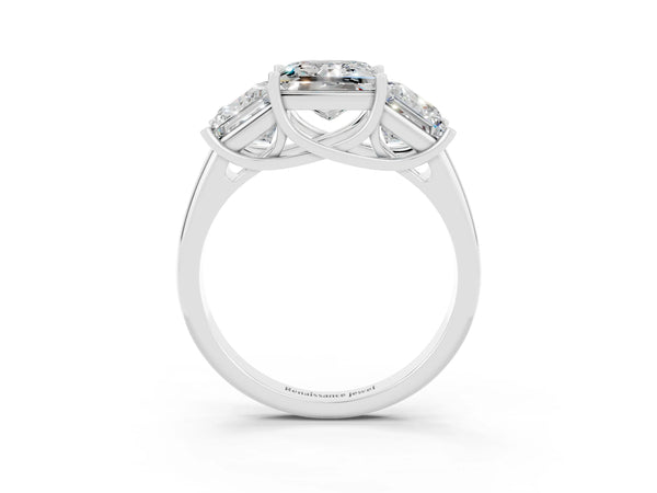 Platinum Three-Stone Princess Cut Moissanite Engagement Ring with Prong Setting