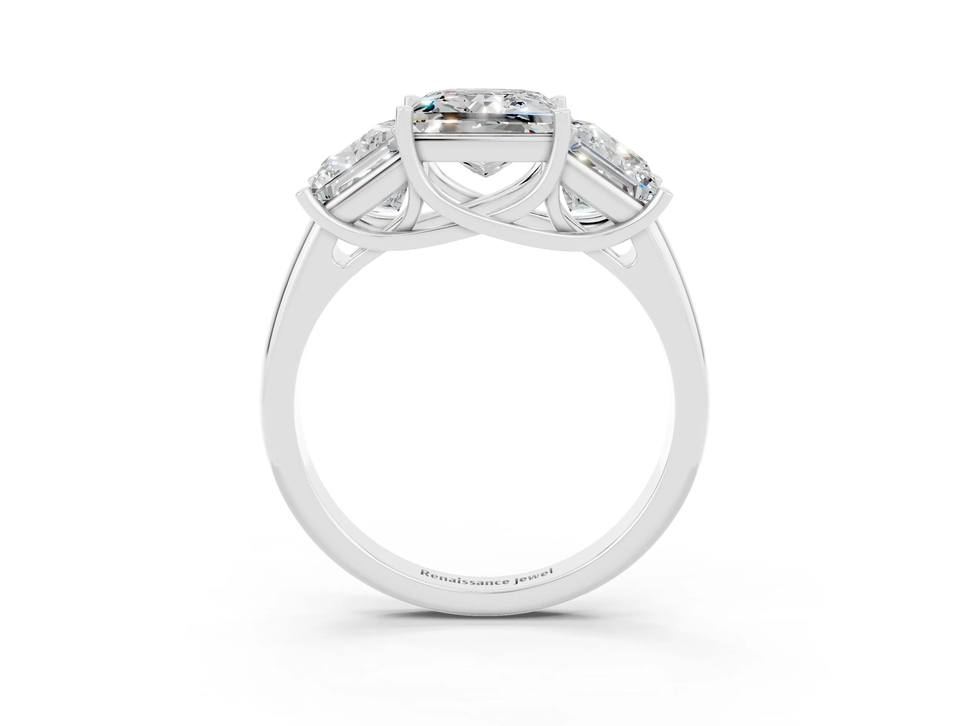 White gold Three-Stone Princess Cut Moissanite Engagement Ring with Prong Setting_3