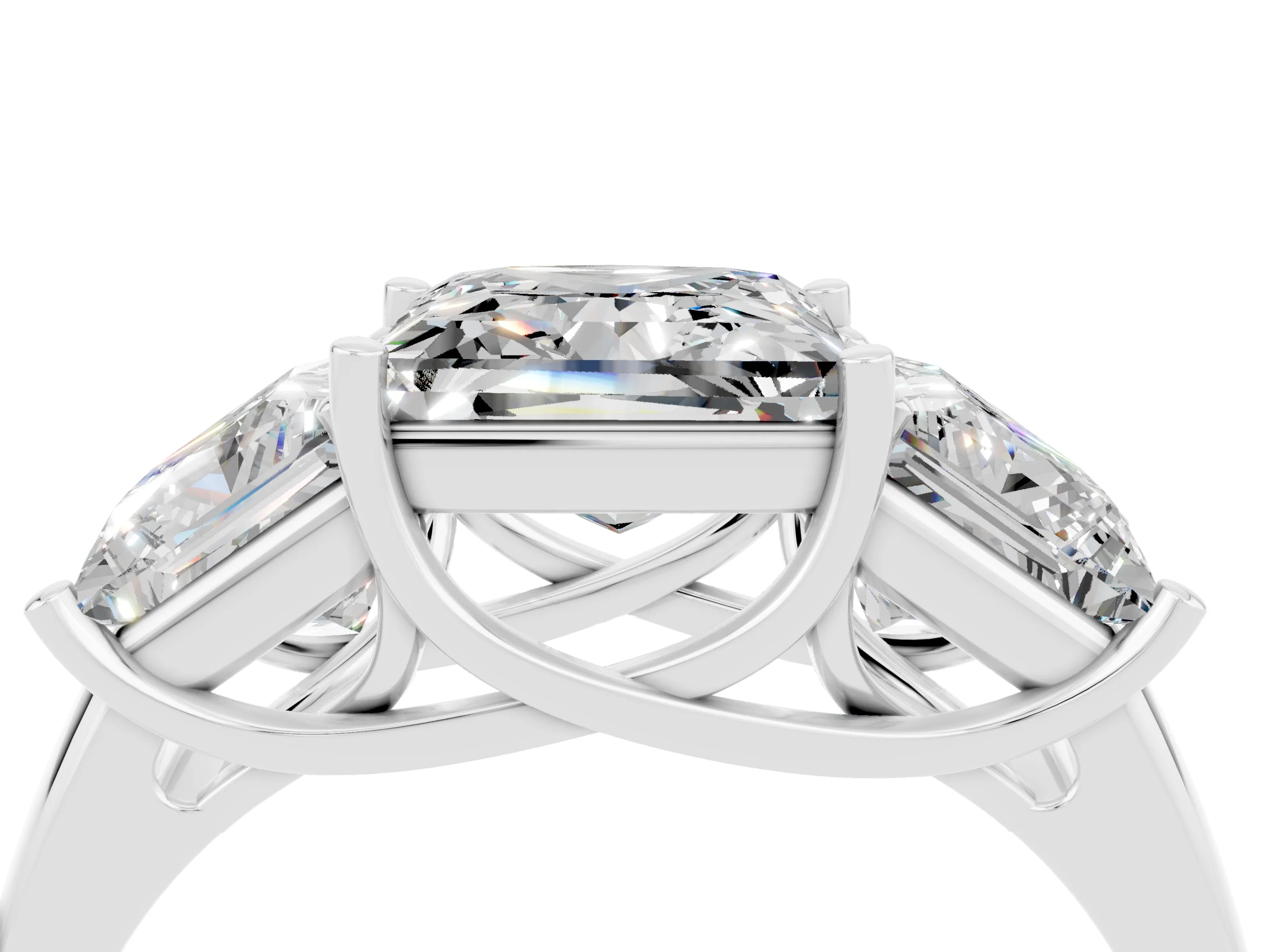 White gold Three-Stone Princess Cut Moissanite Engagement Ring with Prong Setting_4