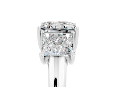 White gold Three-Stone Princess Cut Moissanite Engagement Ring with Prong Setting_5