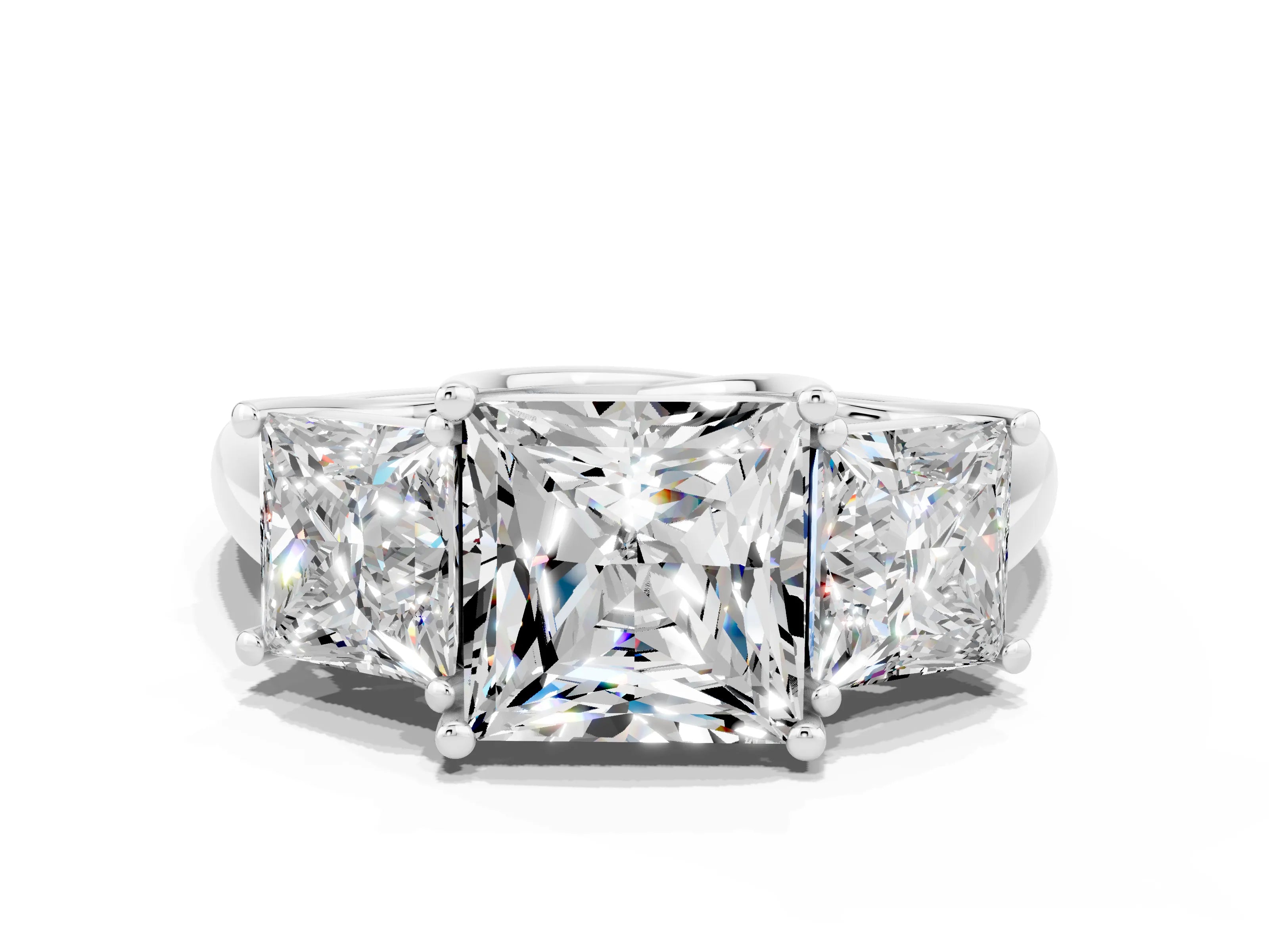White gold Three-Stone Princess Cut Moissanite Engagement Ring with Prong Setting