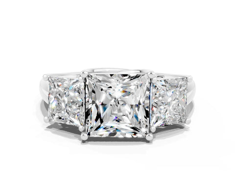 White gold Three-Stone Princess Cut Moissanite Engagement Ring with Prong Setting