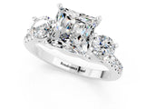White gold Three-Stone Princess Cut Moissanite Pavé Band with Four-Prong Setting_1