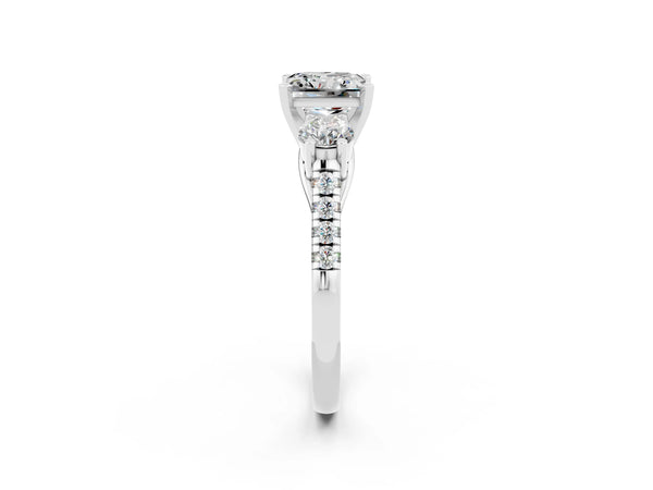Silver Three-Stone Princess Cut Moissanite Pavé Band with Four-Prong Setting