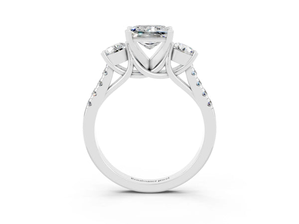 Silver Three-Stone Princess Cut Moissanite Pavé Band with Four-Prong Setting