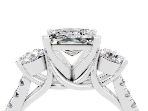 White gold Three-Stone Princess Cut Moissanite Pavé Band with Four-Prong Setting_4