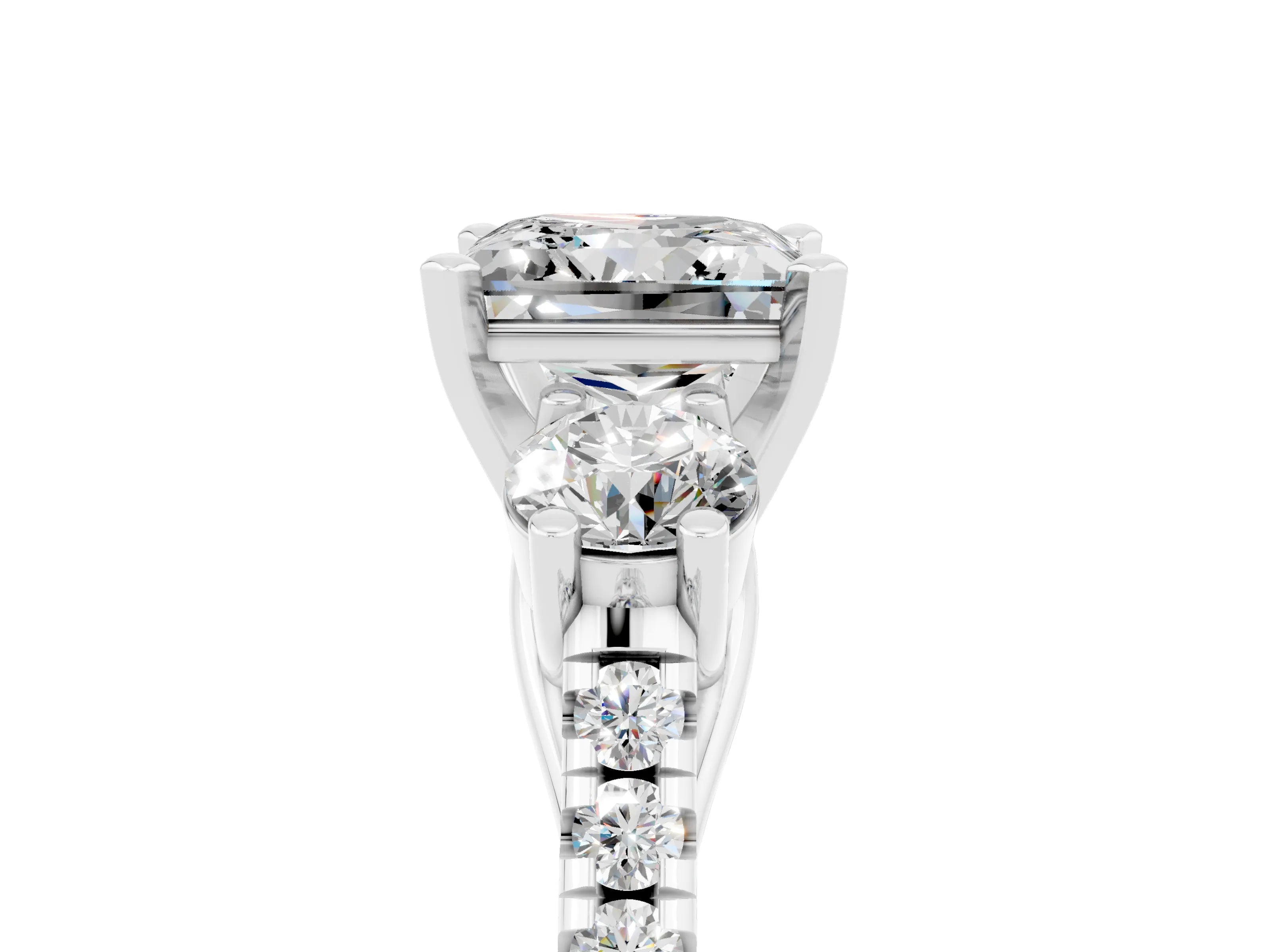 White gold Three-Stone Princess Cut Moissanite Pavé Band with Four-Prong Setting_5