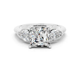 White gold Three-Stone Princess Cut Moissanite Ring with Pear Side Stones and Four-Prong Setting_19