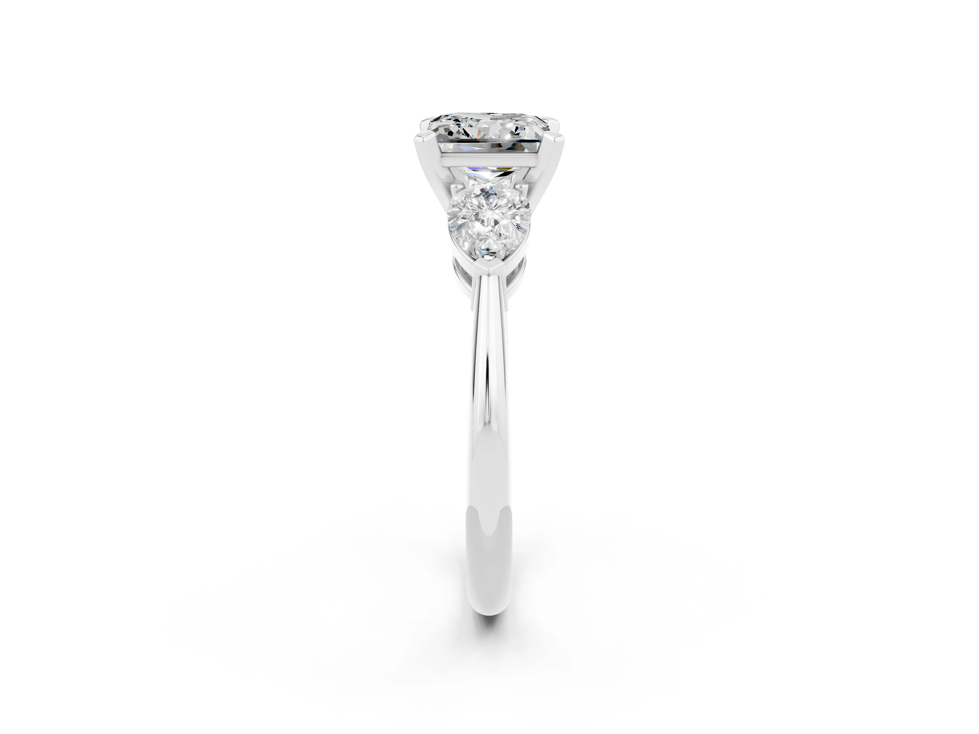 White gold Three-Stone Princess Cut Moissanite Ring with Pear Side Stones and Four-Prong Setting_21