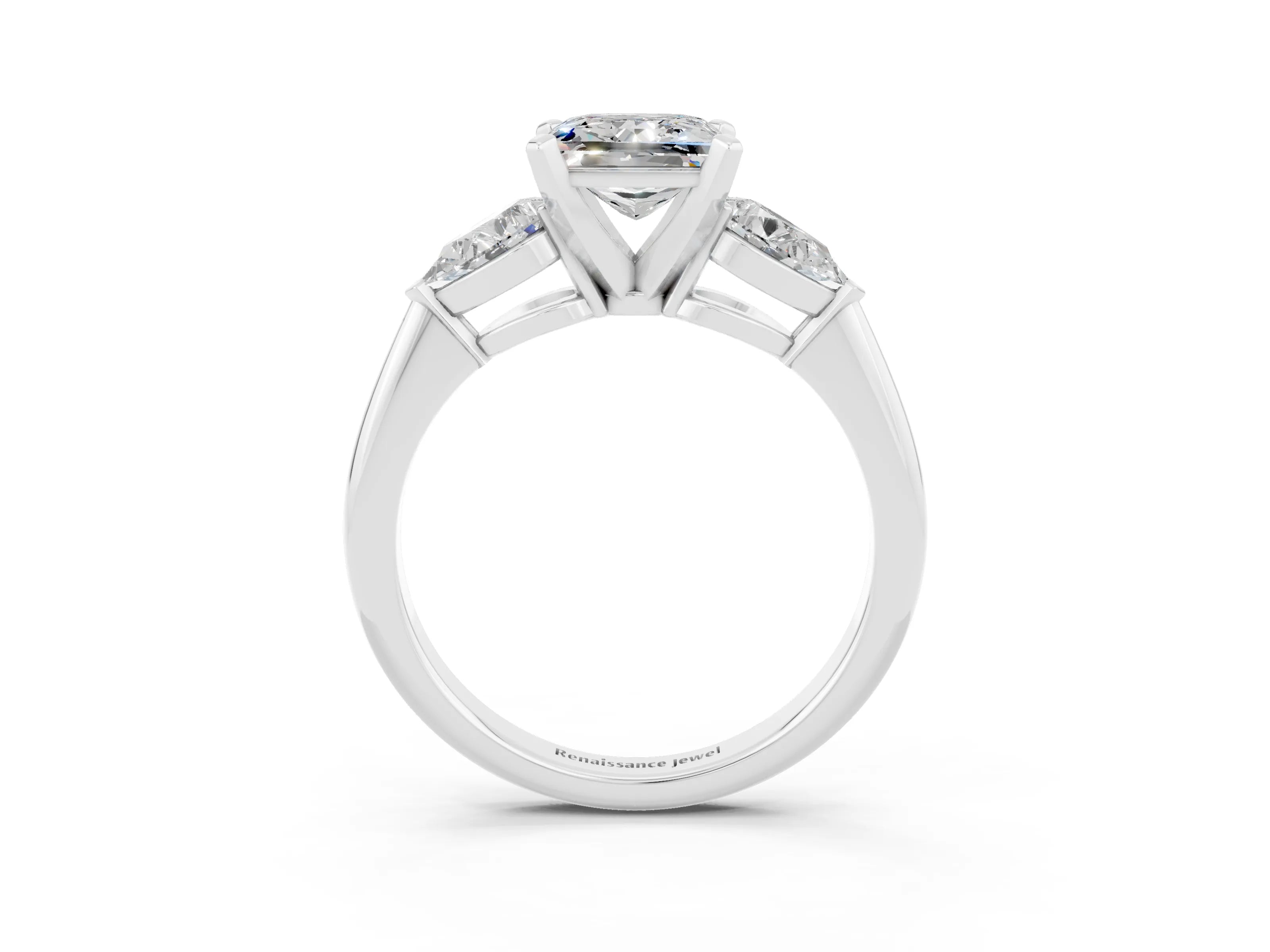 White gold Three-Stone Princess Cut Moissanite Ring with Pear Side Stones and Four-Prong Setting_21