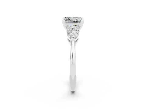 White gold Three-Stone Princess Cut Moissanite Ring with Pear Side Stones and Four-Prong Setting_21