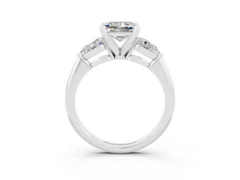 White gold Three-Stone Princess Cut Moissanite Ring with Pear Side Stones and Four-Prong Setting_22
