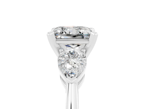 White gold Three-Stone Princess Cut Moissanite Ring with Pear Side Stones and Four-Prong Setting_24