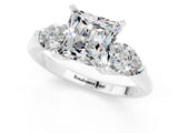 White gold Three-Stone Princess Cut Moissanite Ring with Pear Side Stones and Four-Prong Setting_25