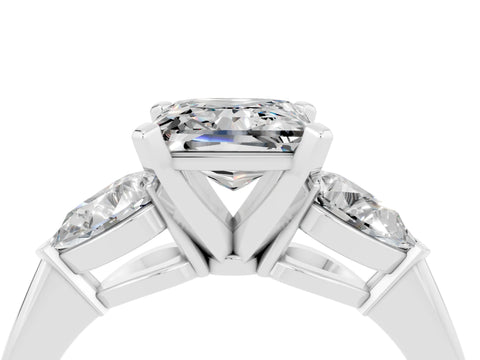 White gold Three-Stone Princess Cut Moissanite Ring with Pear Side Stones and Four-Prong Setting_28