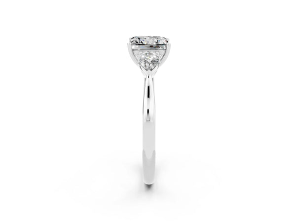 Platinum Three-Stone Princess Cut Moissanite Ring with Pear  Side Stones in Four-Prong Setting