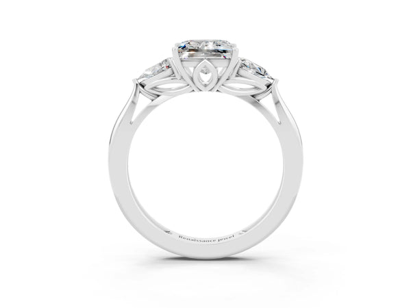 Platinum Three-Stone Princess Cut Moissanite Ring with Pear  Side Stones in Four-Prong Setting