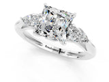 White gold Three-Stone Princess Cut Moissanite Ring with Pear  Side Stones in Four-Prong Setting_49