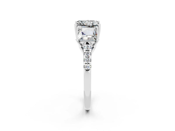 White gold Three-Stone Princess Cut Moissanite Ring with Round  Pavé Band and Prong Setting