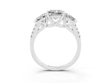 White gold Three-Stone Princess Cut Moissanite Ring with Round  Pavé Band and Prong Setting_15