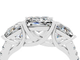 White gold Three-Stone Princess Cut Moissanite Ring with Round  Pavé Band and Prong Setting_16