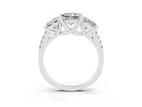 White gold Three-Stone Princess Cut Moissanite Ring with Round  Pavé Band and Prong Setting_39