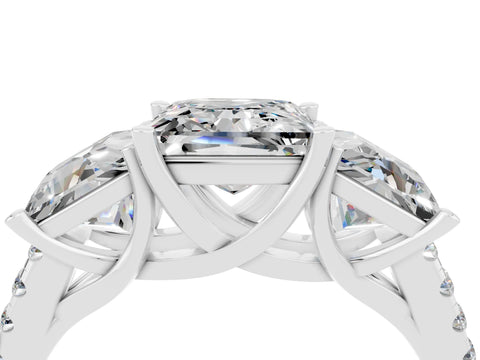 White gold Three-Stone Princess Cut Moissanite Ring with Round  Pavé Band and Prong Setting_40