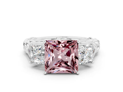 White gold Three-Stone Princess Cut Morganite Braided Band Ring with Four-Prong Setting_12