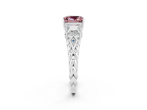White gold Three-Stone Princess Cut Morganite Braided Band Ring with Four-Prong Setting_14