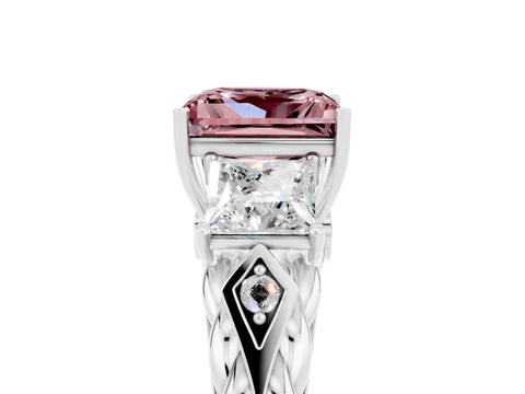 White gold Three-Stone Princess Cut Morganite Braided Band Ring with Four-Prong Setting_17