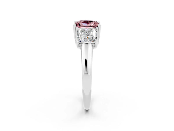 White gold Three-Stone Princess Cut Morganite Engagement Ring with Prong Setting