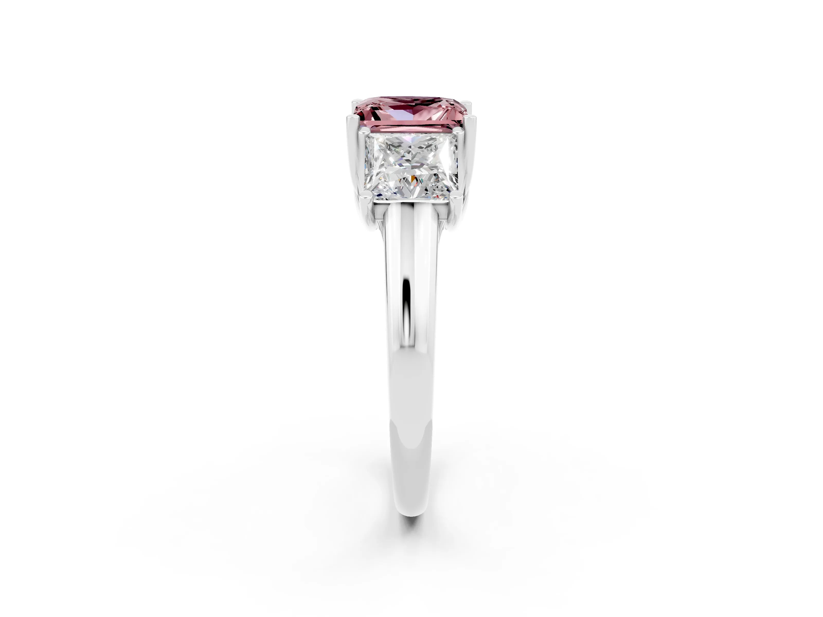 White gold Three-Stone Princess Cut Morganite Engagement Ring with Prong Setting_2