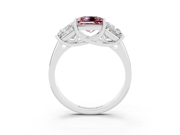 Platinum Three-Stone Princess Cut Morganite Engagement Ring with Prong Setting