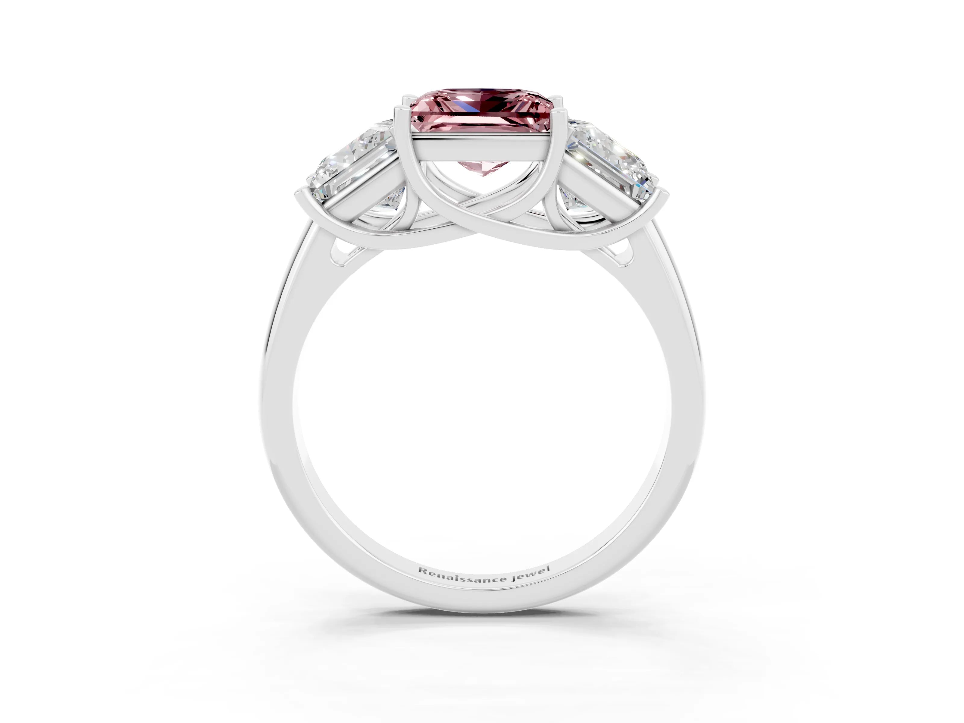 White gold Three-Stone Princess Cut Morganite Engagement Ring with Prong Setting_3