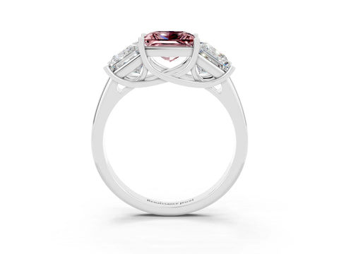 White gold Three-Stone Princess Cut Morganite Engagement Ring with Prong Setting_3