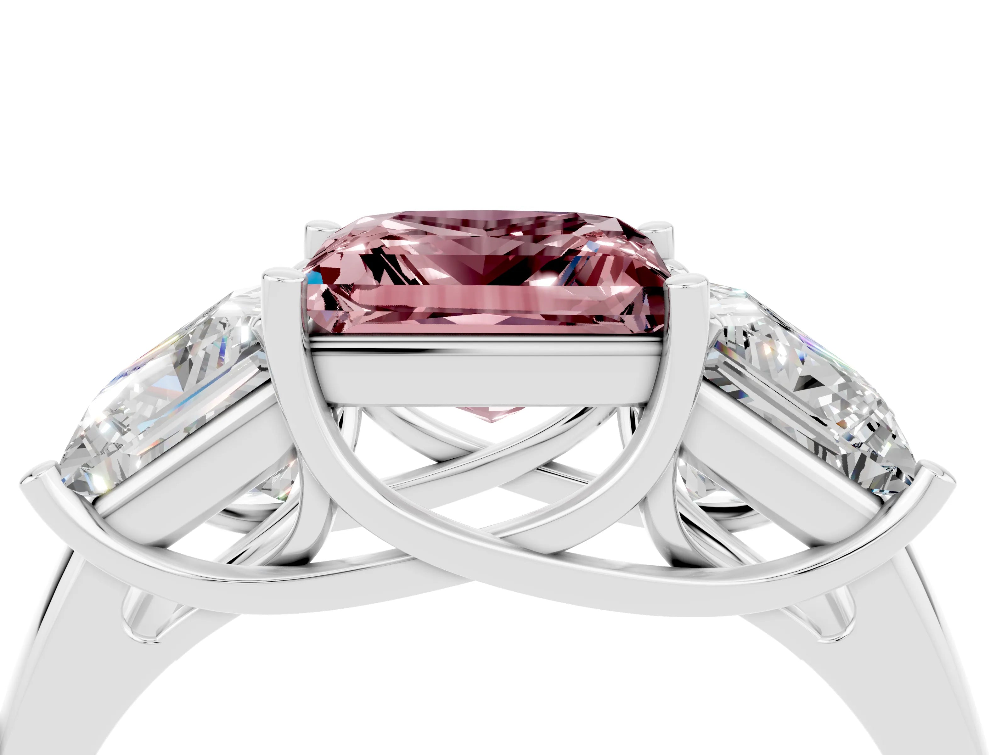 White gold Three-Stone Princess Cut Morganite Engagement Ring with Prong Setting_4
