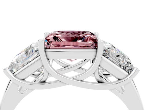 White gold Three-Stone Princess Cut Morganite Engagement Ring with Prong Setting_4