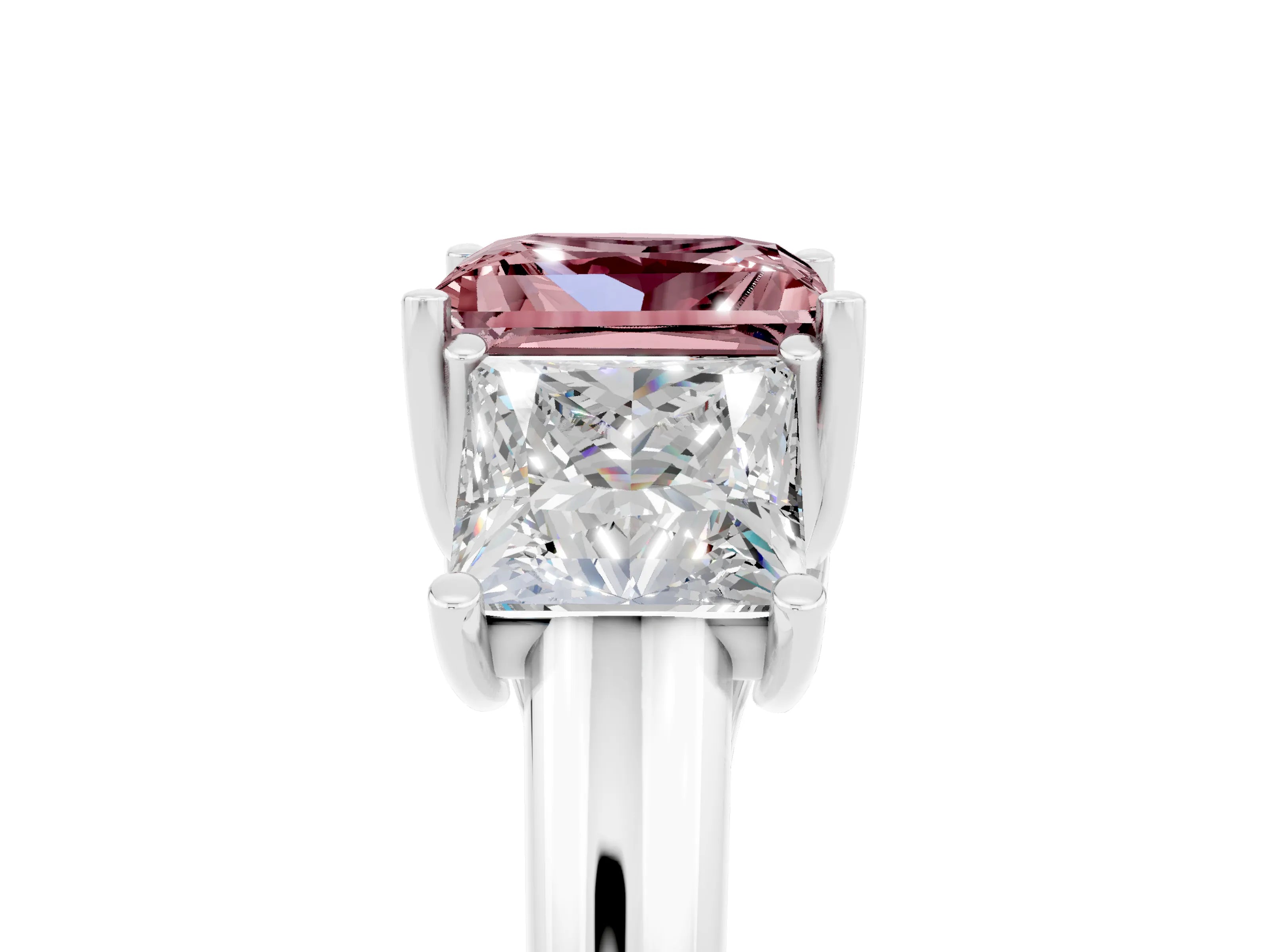 White gold Three-Stone Princess Cut Morganite Engagement Ring with Prong Setting_5